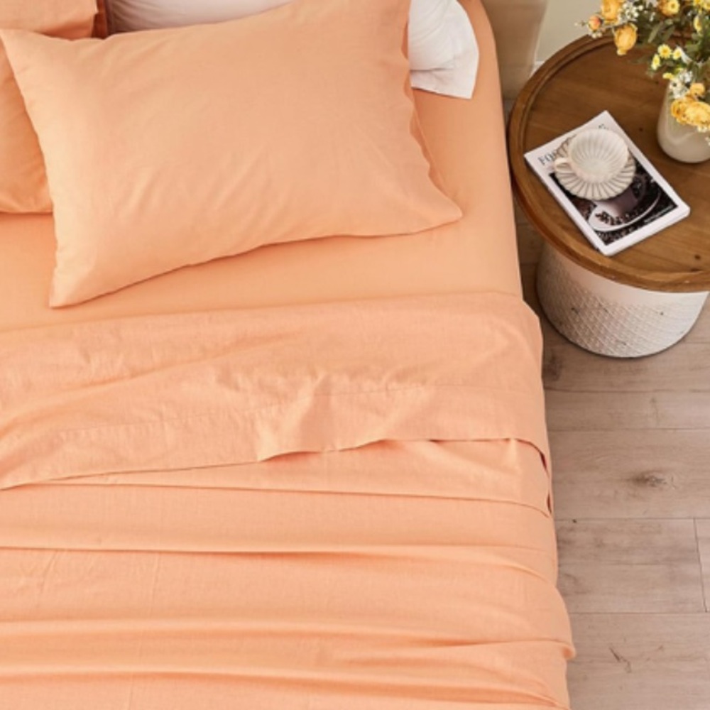 NEW W/ TAGS - Simple & Opulence LUX Natural Linen-Cotton Twin Sheet Set - Peach